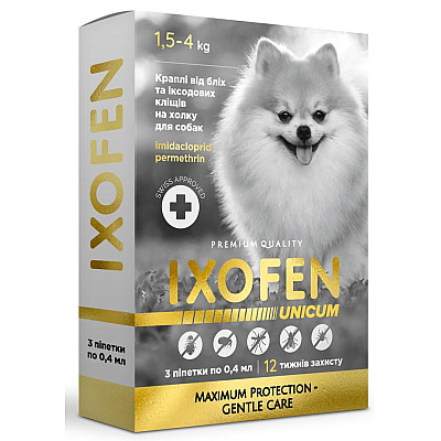 Краплі IXOFEN проти іксодових кліщів бліх та комарів для собак (3 піпетки по 0.4 мл)