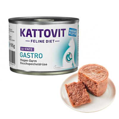 Kattovit Veterinary Gastro Duck КАТТОВІТ ГАСТРО КАЧКА повнораціонний беззерновий вологий дієтичний корм для котів із захворюваннями шлунково-кишкового тракту та підшлункової залози банка
