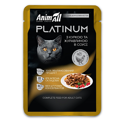 АнімАлл вологий корм PLATINUM Пауч для дорослих котів з Куркою та Журавлиною в соусі