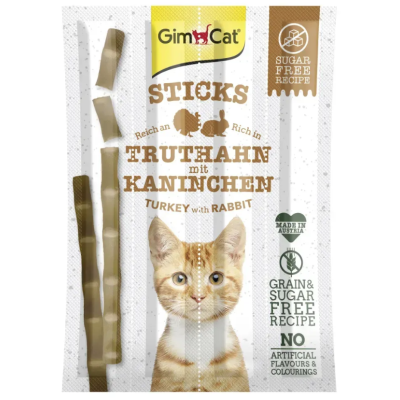Ласощі GimCat м’ясні палички для котів з індичкою та кроликом 4 шт