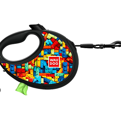 Поводок-рулетка для собак WAUDOG R-leash с контейнером для пакетов светоотражающая лента M до 20 кг 5м