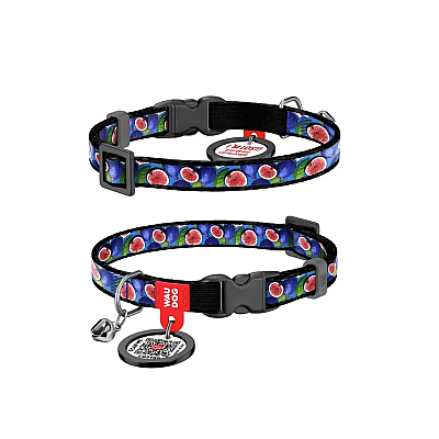 Нашийник WAUCAT Nylon для котів, нейлоновий, з QR паспортом, малюнок Інжир XS