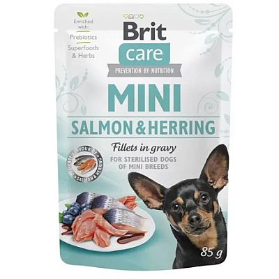Вологий корм Brit Care Mini для собак, з філе лосося та оселедця в соусі