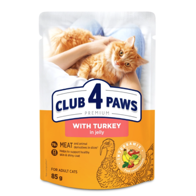 CLUB 4 PAWS PREMIUM Клуб 4 лапы влажный корм для кошек с индейкой в ​​желе