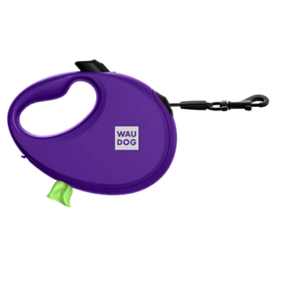 Повідець-рулетка Waudog R-leash з контейнером для пакетів, для собак, світловідбивна стрічка, М, до 20 кг, 5 м