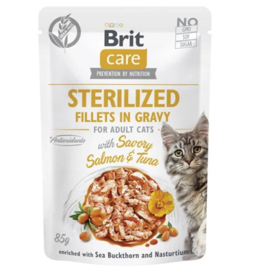 Корм вологий Brit Care Cat Стерилайзд філе в соусі д/стерилізованих котів лосось і тунець пауч