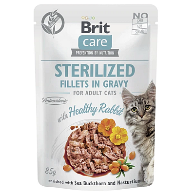 Корм вологий Brit Care Cat Стерилайзд філе в соусі д/стерилізованих котів кролик пауч