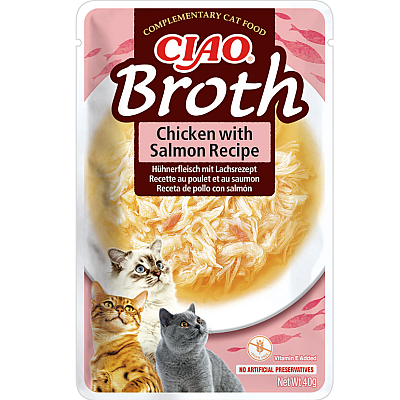 INABA "CIAO Broth" вологий корм для котів, з тушкованою куркою та лососем в бульйоні