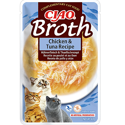 INABA "CIAO Broth" вологий корм для котів, з тушкованою куркою та тунцем в бульйоні