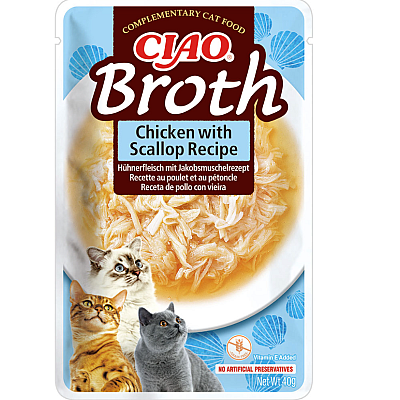 INABA "CIAO Broth" вологий корм для котів, з тушкованою куркою та гребінцем в бульйоні
