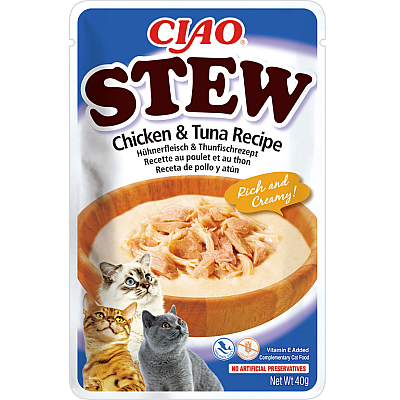 INABA "CIAO Stew" вологий корм для котів, з тушкованою куркою та тунцем
