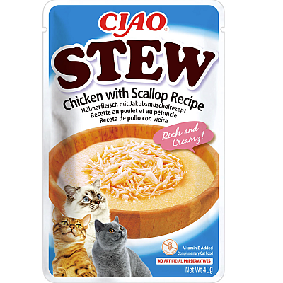 INABA "CIAO Stew" вологий корм для котів, з тушкованою куркою та гребінцем