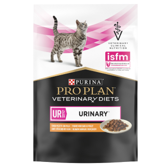 Влажный диетический корм PRO PLAN VETERINARY DIETS UR ST/OX Urinary для взрослых кошек для растворения и снижения образования струвитных камней, кусочки в соусе, с курицей, 85 г