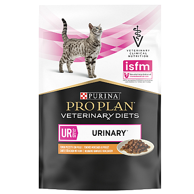 Влажный диетический корм PRO PLAN VETERINARY DIETS UR ST/OX Urinary для взрослых кошек для растворения и снижения образования струвитных камней, кусочки в соусе, с курицей
