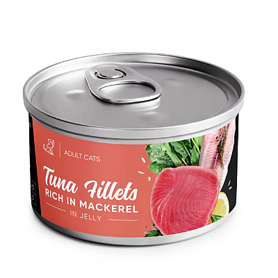 Вологий корм для дорослих котів Savory Tuna Fillets rich in Mackerel in Jelly for Adult Cats філе тунця з макреллю в желе