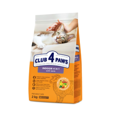 CLUB 4 PAWS PREMIUM Клуб 4 лапи сухий корм 4 в 1 для живуть в приміщенні дорослих кішок з ягням