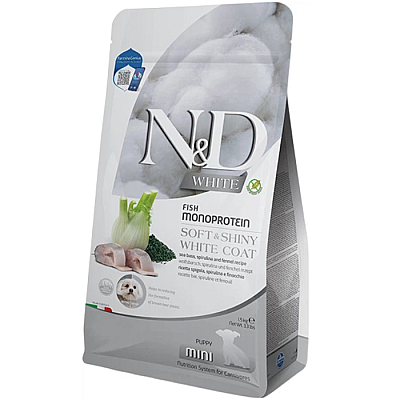 Сухий корм Farmina N&D Grain Free White Puppy Mini для цуценят із білою шерстю з сибасом, спіруліною та фенхелем
