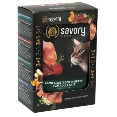Набір паучів Savory 3+1 для котів ягня з буряком у соусі