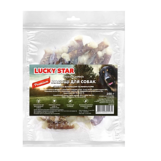 Ласощі для собак Lucky Star Кальцієва кістка в обгортці з качиного в'яленого м'яса, 500 г