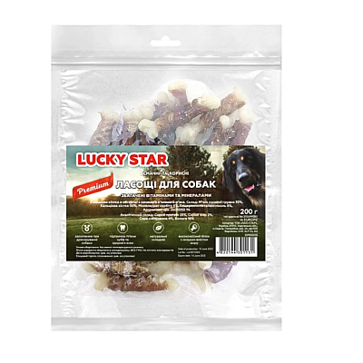 Ласощі для собак Lucky Star Кальцієва кістка в обгортці з качиного в'яленого м'яса