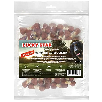 Ласощі для собак Lucky Star Гантельки з м'ясом качки на пресованій кістці з сиром'ятної шкіри, 200 г