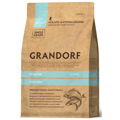 Сухий гіпоалергенний корм Grandorf White Fish Adult Mini - для дорослих собак міні порід з білою рибою