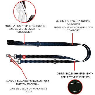 Повідець-перестібка для собак WAUDOG Nylon Mono, світловідбивний, розмір M, 300 см, 20 мм, синій