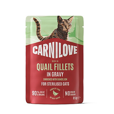 Корм вологий Carnilove Gravy Quail with Dandelion Sterilised для стерилізованих котів перепілка і кульбаба в соусі