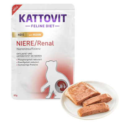 Kattovit Veterinary Niere Renal Chicken Pate КАТТОВІТ РЕНАЛ КУРКА паштет повнораціонний вологий дієтичний корм для котів із захворюваннями нирок, пауч