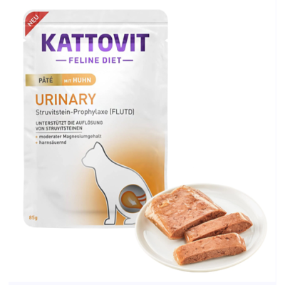 Kattovit Veterinary Urinary КАТТОВІТ УРІНАРІ КУРКА паштет повнораціонний беззерновий вологий дієтичний корм для котів із захворюваннями нижніх сечовивідних шляхів, пауч