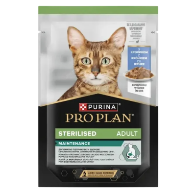 Вологий корм  Purina Pro Plan (Пуріна Про План) Sterilised з кролем для стерилізованих котів і кастрованих котів (шматочки в соусі)