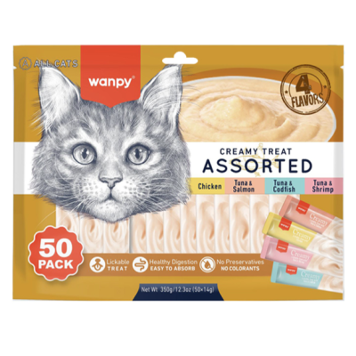 Wanpy Creamy Treat Assorted ВАНПІ МІКС ЛАСОЩІВ рідкі ласощі для котів 50 стіків з 4 смаками
