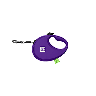 Повідець-рулетка Waudog R-leash з контейнером для пакетів для собак, світловідбивна стрічка, S, до 12 кг, 3 м, фіолетовий