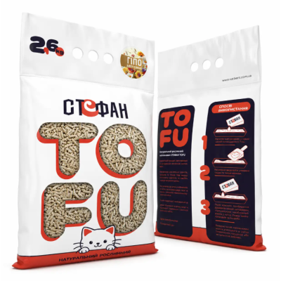 Наповнювач Стефан Tofu натуральний рослинний для котячих туалетів, гранула стандарт, 2.6 кг