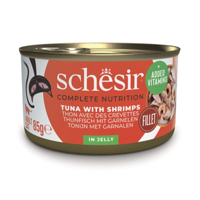 Schesir Tuna with Shrimps ШЕЗИР ТУНЕЦЬ З КРЕВЕТКАМИ в желе натуральні консерви для котів, вологий корм банка