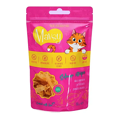Ласощі мінісмужки для котів Mavsy SALMON strips з в’яленого дикого лосося
