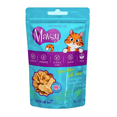 Ласощі пластівці для котів Mavsy TUNA FLAKES & CATNIP з тунця та котячою м'ятою