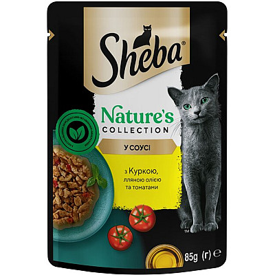 Влажный корм для кошек Sheba Natures курица, томат, льняное масло в соусе