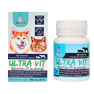 Вітамінно-мінеральний комплекс ModeS Ultra Vit Biotin + Taurine для котів та собак з біотином та тауріном, 140 таб по 0.5 г