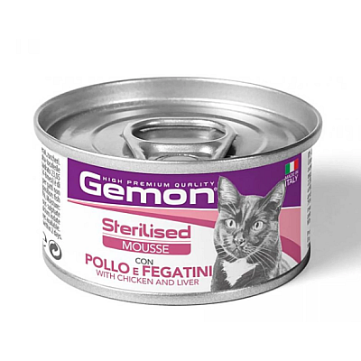 Консерви Gemon Cat Wet Sterilised м'ясний мус для стерилізованих котів, курка та лівер