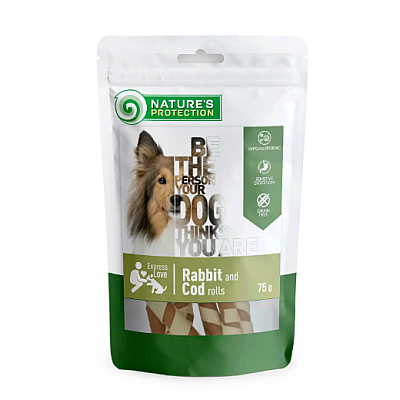 Ласощі для собак Nature's Protection snack for dogs rabbit and cod rolls роли з кролика і тріски
