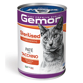 Вологий корм для дорослих котів  Gemon (Джемон) Gemon Cat Sterilised з індичкою, 400 г