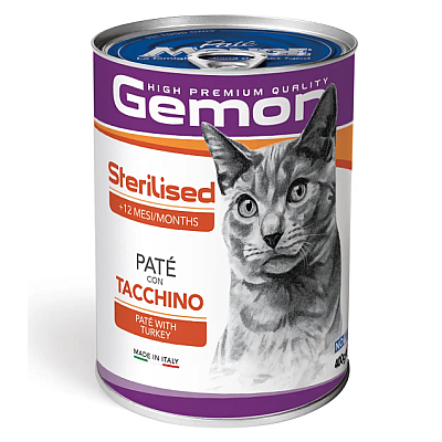Вологий корм для дорослих котів  Gemon (Джемон) Gemon Cat Sterilised з індичкою