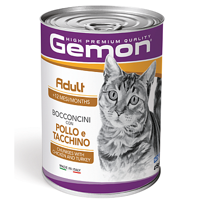 Gemon (Джемон) Cat Adult Вологий корм з куркою та індичкою для дорослих котів (шматочки в желе)