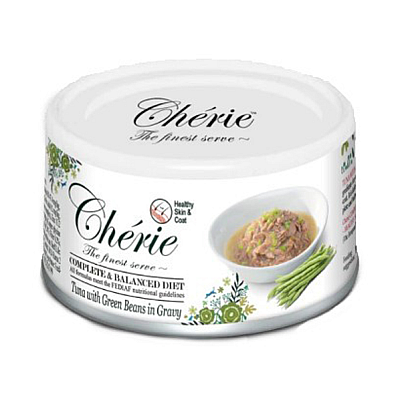 Корм вологий Cherie Complete&Balanced підтримка шерсті та шкіри з тунцем та зеленою квасолею в соусі
