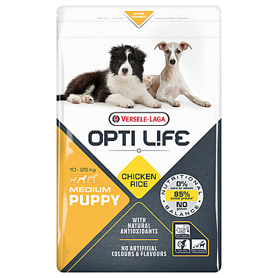 Сухий суперпреміум корм для цуценят середніх порід Opti Life Puppy Medium курка