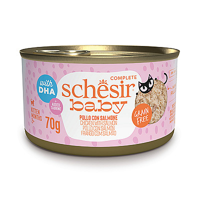 Натуральні консерви для кошенят Schesir Ваву Chicken With Salmon Шезір курка з лососем в бульйоні