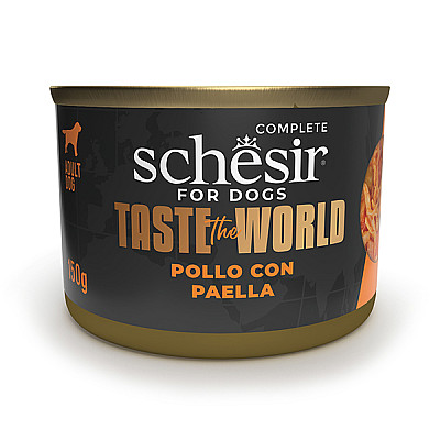 Натуральні консерви для собак Schesir Taste the World Chicken With Paella Шезір курка з паельєю в бульйоні