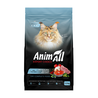 Сухой корм AnimAll для кошек, с лососем, белой рыбой и свежей индейкой