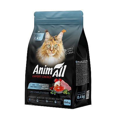 Сухой корм AnimAll для кошек, с лососем, белой рыбой и свежей индейкой